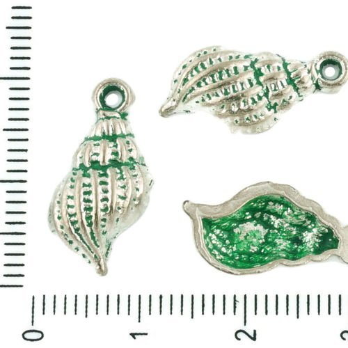 8pcs tchèque vert turquoise patine antique silver de grandes coquilles d'animaux marins de coquille  sku-33986