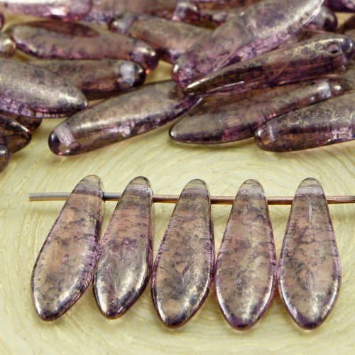 30pcs cristal picasso violet cuivre terre cuite opale verre tchèque poignard perles feuille plate de sku-31961