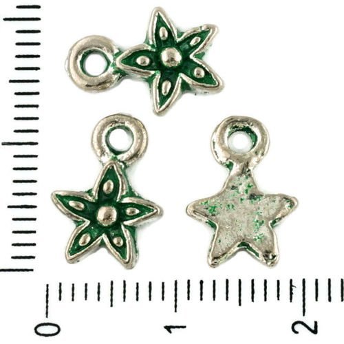 20pcs tchèque vert turquoise patine antique ton argent petite fleur étoile floral charmes métal conc sku-34032