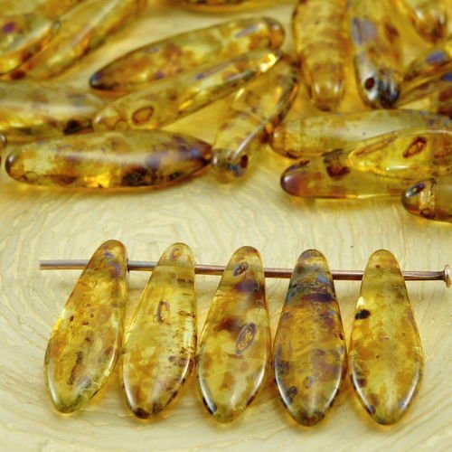 30pcs picasso brun cristal jonquille jaune verre tchèque poignard perles feuille plate de 5 mm x 16m sku-32010