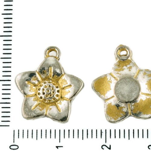 8pcs tchèque mat or patine antique ton argent grande fleur charmes floral pendentifs métal conclusio sku-34100