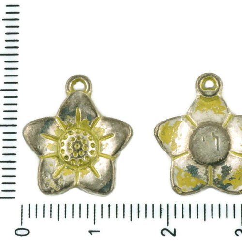 8pcs tchèque jaune patine antique ton argent grande fleur charmes floral pendentifs métal conclusion sku-34103