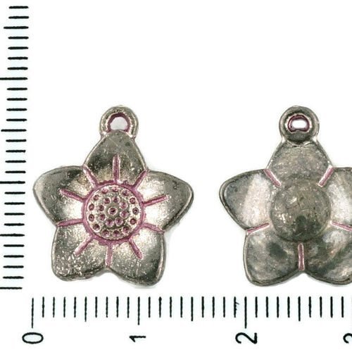 8pcs tchèque valentine rose patine antique ton argent grande fleur charmes floral pendentifs métal c sku-34105