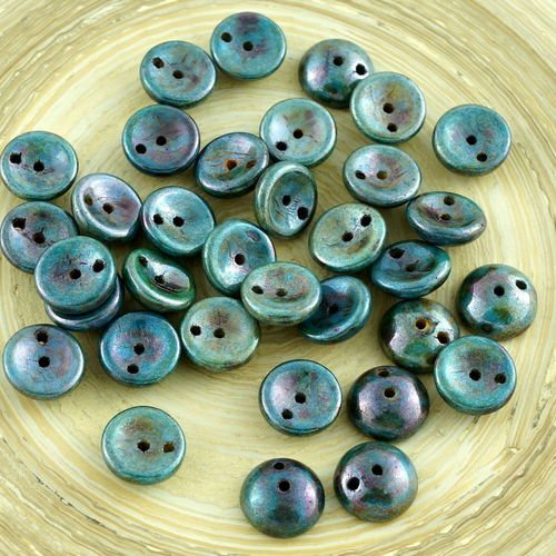30pcs picasso marron bleu lustre piggy perles de verre tchèque deux trou des de 4 mm x 8 mm sku-28560