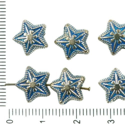 8pcs antique ton argent bleu patine laver les étoiles de noël de pâques de perles de charmes tchèque sku-36308