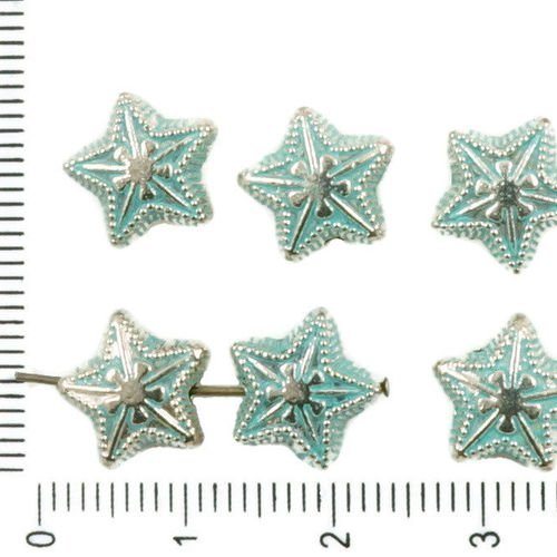 8pcs antique ton argent bleu turquoise patine laver les étoiles de noël de pâques de perles de charm sku-36311
