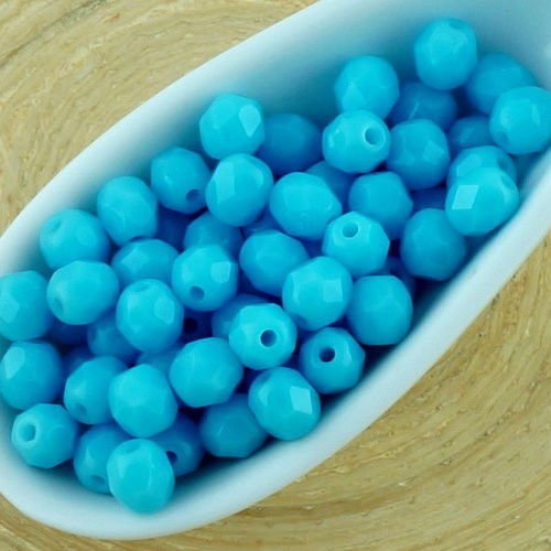 100pcs opaque turquoise bleu bébé ronde à facettes feu poli petite entretoise tchèque perles de verr sku-33366