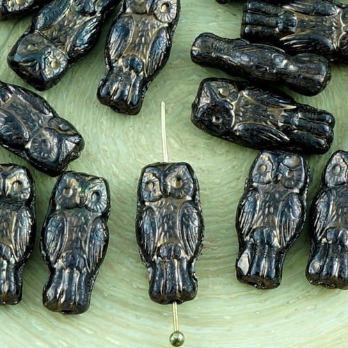 22pcs bronze métallique petit hibou oiseau animal halloween noël tchèque perles de verre de 15mm x 7 sku-34342
