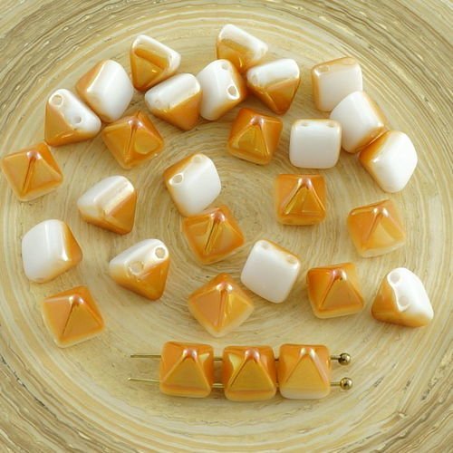 16pcs blanc abricot orange de la moitié de l'halloween pyramide goujon 2 deux trou de verre tchèque  sku-30286