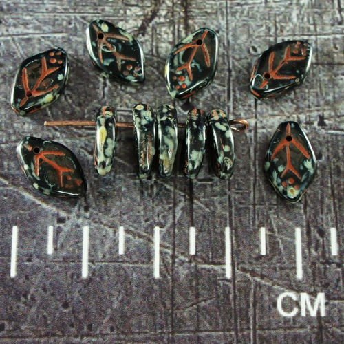 Anissa picasso noir marron terre tchèque en verre de feuille de perles 12mm x 7mm 20pcs sku-26376