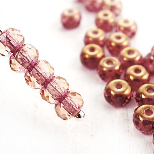 30pcs cristal sainte-rosaline rose bronze lustre rondelle facettes feu poli verre tchèque perles 5mm sku-38699