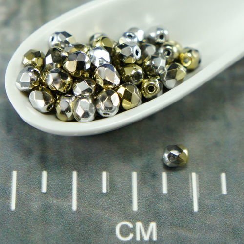 L'or en californie en argent ronde à facettes feu poli verre tchèque perles de 4mm 100pcs sku-26433