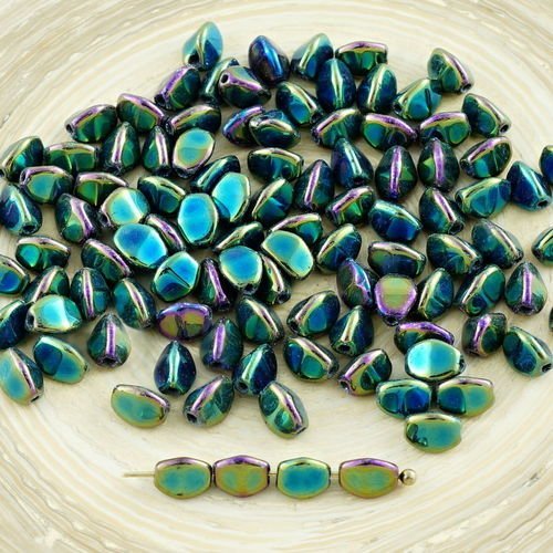 60pcs couleur vert métallique iris pincée tchèque perles de verre de 5mm sku-28491