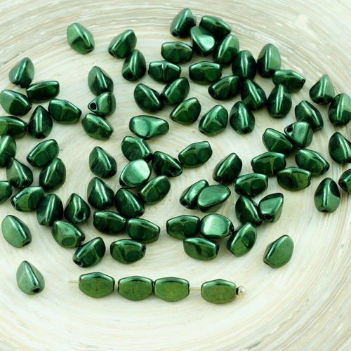60pcs couleur vert métallique lustre pincée tchèque perles de verre de 5mm sku-28506