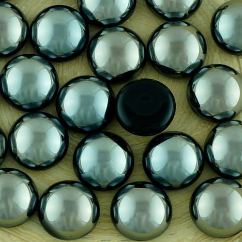 10pcs métallique hématite argent rond bombé dos plat tchèque cabochon en verre de 10mm sku-34774