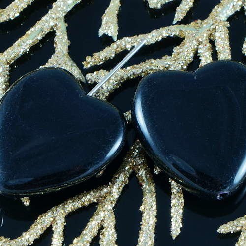 Extra large noir opaque verre tchèque cœur des perles de mariage de saint-valentin halloween 23mm x  sku-18516