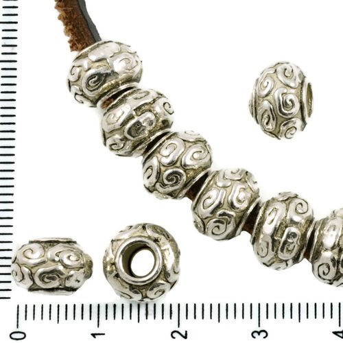 6pcs argent antique ton gros trou du tambour européenne pandora de style en spirale charmes de perle sku-37381