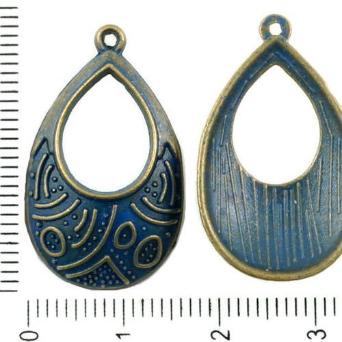 8pcs bronze antique tons de bleu patine laver larme pendentif boucles d'oreilles focal balançant cha sku-36857