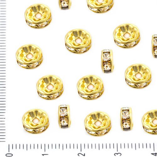 30pcs cristal d'or strass cz micro pave zircone cubique en grand trou entretoise rondelle perles de  sku-38540