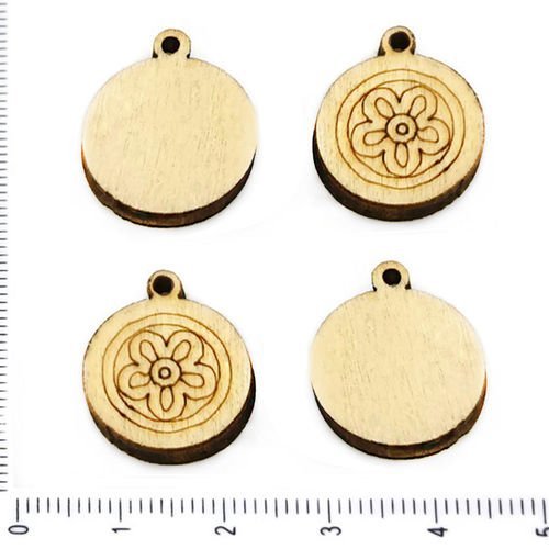 30pcs bois naturel monnaie rond lasercut fleur pendentif charms laser cut perles de conclusions 17mm sku-38561