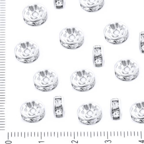 30pcs argent cristal strass cz micro pave zircone cubique en grand trou entretoise rondelle perles d sku-38541