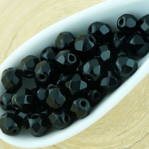 50pcs opaque noir de jais ronde à facettes feu poli petite entretoise tchèque perles de verre de 5mm sku-33099