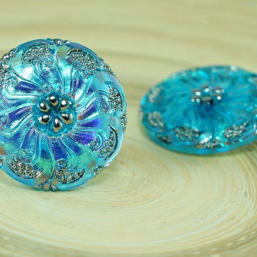1pc bleu turquoise ab argent fleur à la main le verre tchèque bouton de taille 12 27mm sku-27495