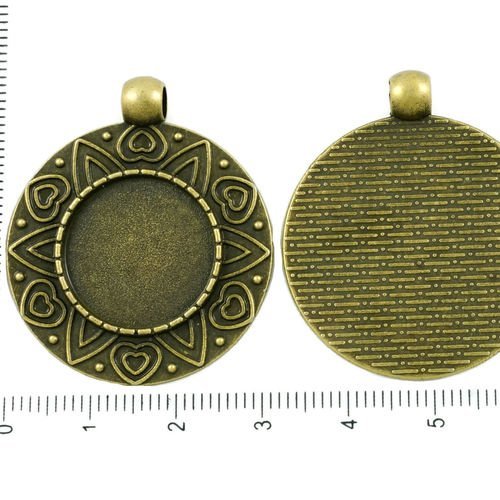 2pcs bronze antique rond pendentif cabochon paramètres de coeur saint-valentin lunette vide tiroir e sku-37276