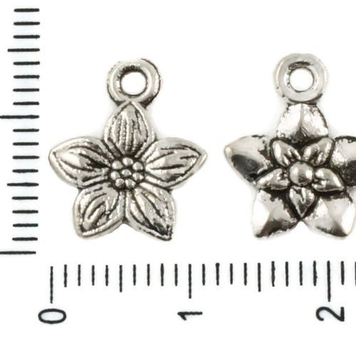 30pcs antique ton argent plat star de la fleur pendentifs charms deux faces tchèque métal conclusion sku-37494