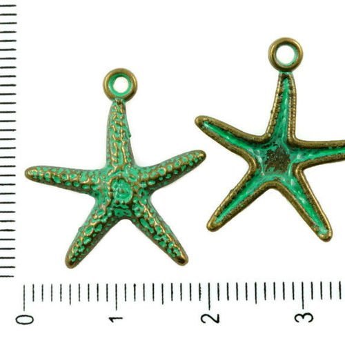 12pcs bronze antique ton turquoise patine verte laver de grandes étoiles de mer d'étoiles de mer ani sku-36355
