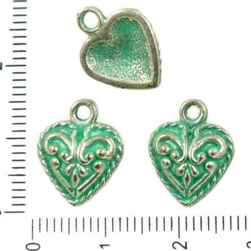 16pcs antique ton argent turquoise patine verte laver cœur l'amour de fleurs saint-valentin plat pen sku-36892