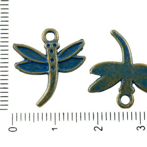 14pcs bronze antique tons de bleu patine laver à grande libellule insectes animaux pendentifs charms sku-36400