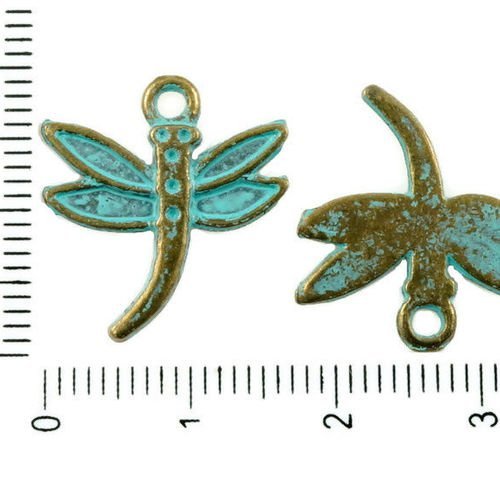 14pcs bronze antique ton bleu turquoise patine laver à grande libellule insectes animaux pendentifs  sku-36403