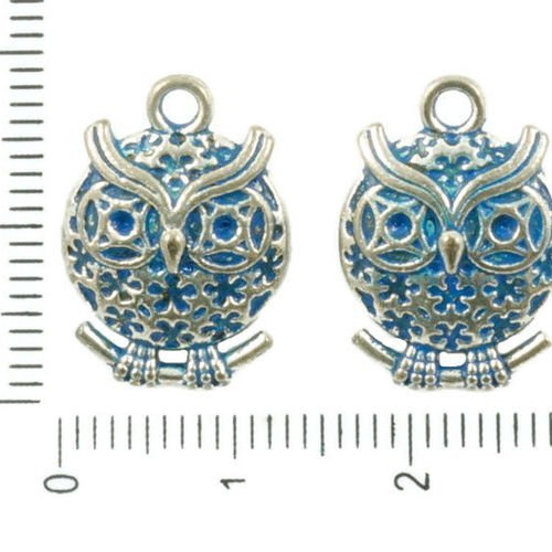 4pcs antique ton argent bleu patine laver de grandes hibou oiseau animal pendentifs charms tchèque m sku-36406