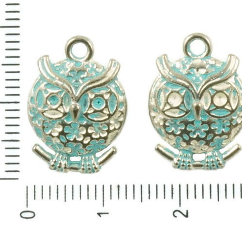 4pcs antique ton argent bleu turquoise patine laver de grandes hibou oiseau animal pendentifs charms sku-36409