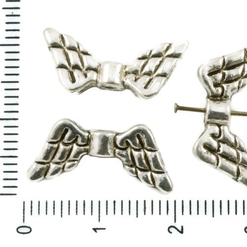 6pcs antique ton argent ailes d'ange de noël de pâques de perles de charmes tchèque métal conclusion sku-37456