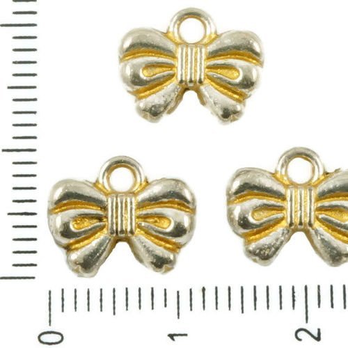 10pcs antique ton argent mat or patine laver arc bowknot cadeau de noël des deux côtés pendentifs ch sku-36436