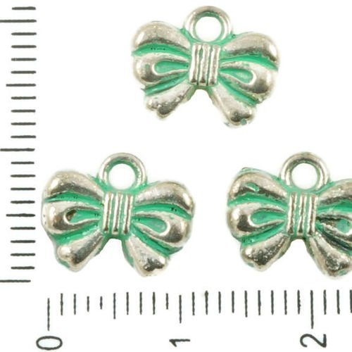 10pcs antique ton argent turquoise patine verte laver arc bowknot cadeau de noël des deux côtés pend sku-36438