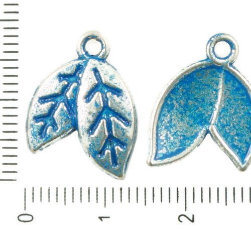 14pcs antique ton argent bleu patine de lavage à plat de la feuille floral pendentifs charms tchèque sku-36965