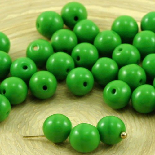 40pcs opaque pois vert trou supérieur goutte ronde druk verre tchèque pressé perles de 6mm sku-31920