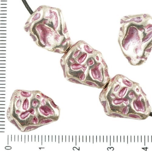 4pcs antique ton argent rose patine laver de grandes pépites de pointillés en pierre de lave imitati sku-36823