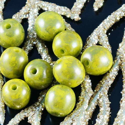 Travertin vert olive en verre tchèque perles rondes 6mm 40pcs sku-18512
