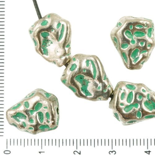 4pcs antique ton argent turquoise patine verte laver de grandes pépites de pointillés en pierre de l sku-36826