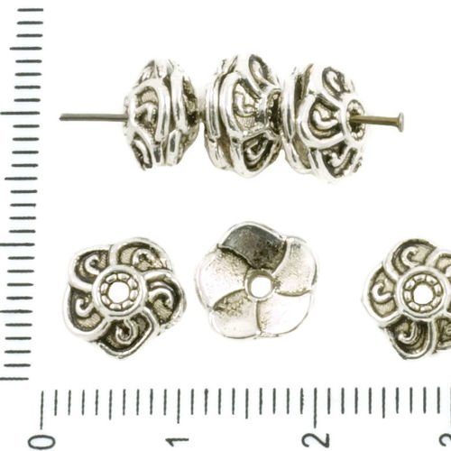 30pcs antique ton argent grosse perle pompon bouchon de fleur floral rond tchèque métal conclusions  sku-37322