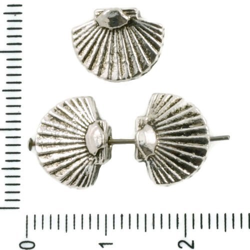 10pcs argent antique ton plat shell marine de la mer de coquillage bordée de perles de charmes des d sku-37452