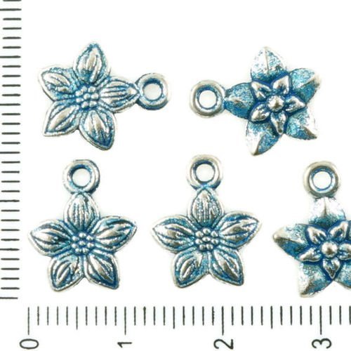 30pcs antique ton argent bleu patine de lavage à plat star de la fleur pendentifs charms deux faces  sku-36970