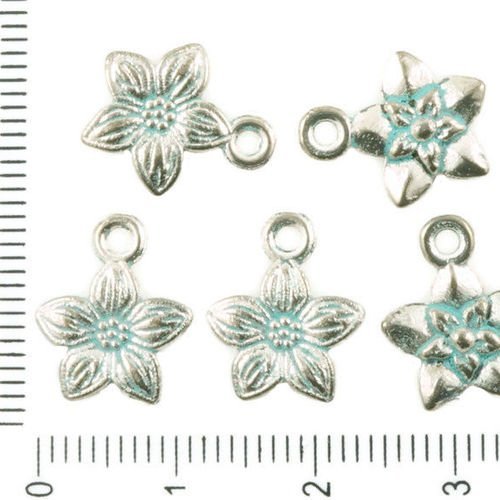 30pcs antique ton argent bleu turquoise patine de lavage à plat star de la fleur pendentifs charms d sku-36973