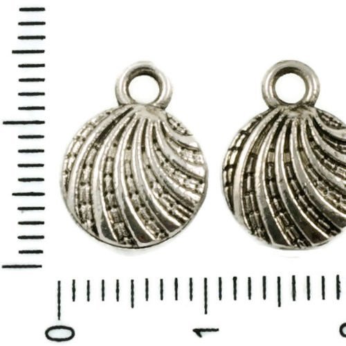 12pcs antique ton argent ronde de coquille de mer coquillages marins des deux côtés pendentifs charm sku-37491