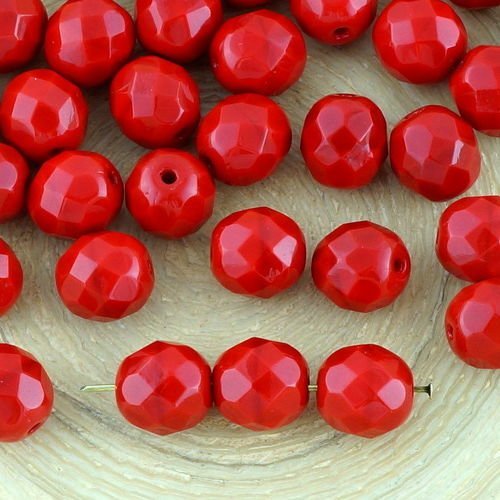 20pcs opaque rouge corail rond à facettes feu poli entretoise de verre tchèque perles de 8mm sku-34661