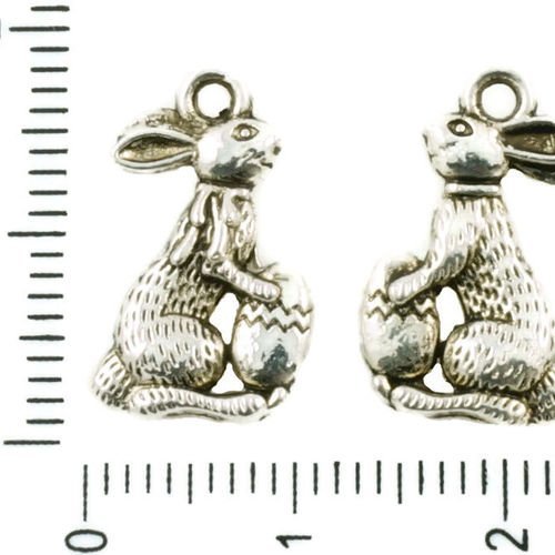 8pcs antique ton argent lapin de pâques oeuf lièvre animal charmes tchèque métal conclusions 10mm x  sku-37247